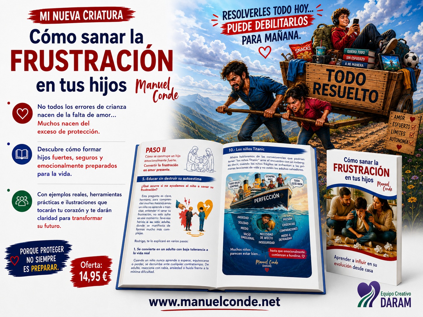 Presentación del libro Cómo sanar la frustración en tus hijos, con páginas interiores ilustradas